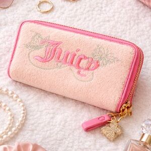 Juicy Couture Pink Terry Zip Around Wallet Rhinestone Logo